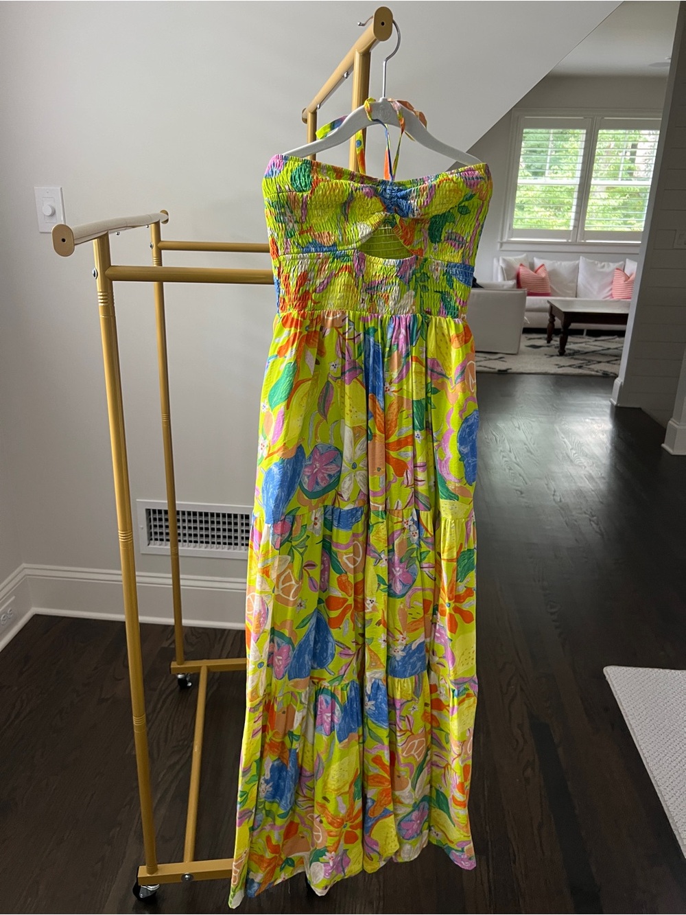 By Together Yellow Multi Floral Smocked Halter Maxi Dress